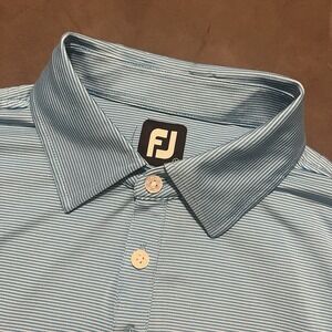 FootJoy FJ Golf Polo Shirt Mens Large Blue White Stripes Wicking Performance
